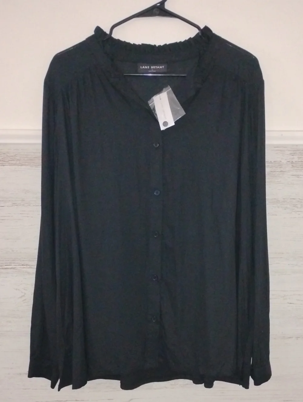 Lane Bryant Black Semi Sheer Button-Front Long Sleeve Shirt
